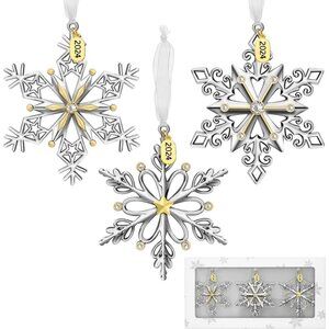 🆕 Christmas Tree Ornaments Set 3 Pieces Metallic Snowflake Hanging Home Decor